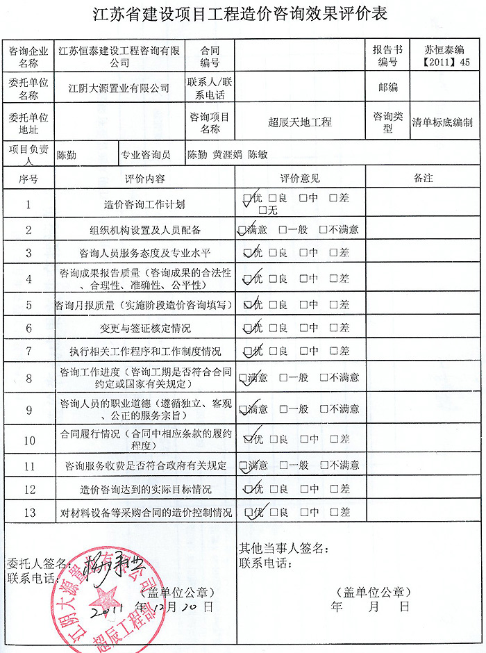 超辰國(guó)際廣場(chǎng)工程評(píng)價(jià)表